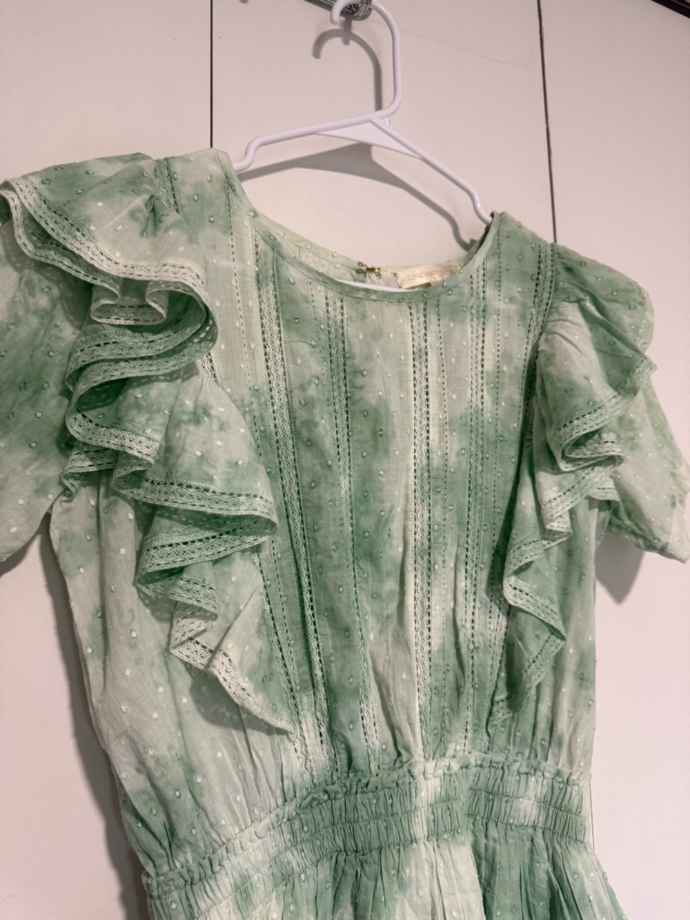 LoveShackFancy Natasha Ruffle Mini Dress size XS in preppy green - Picture 7 of 9